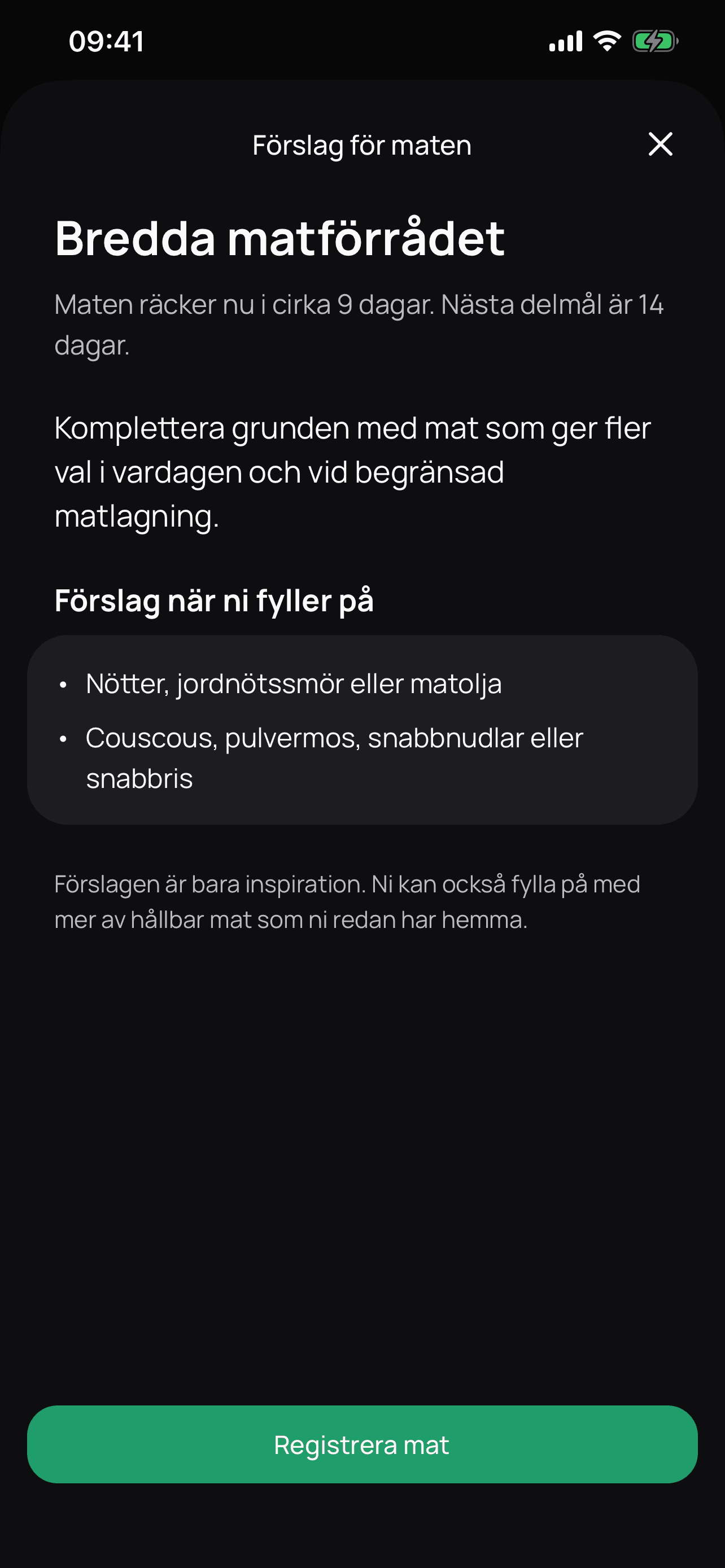 Hemberedos rekommendation Bredda matförrådet med konkreta förslag